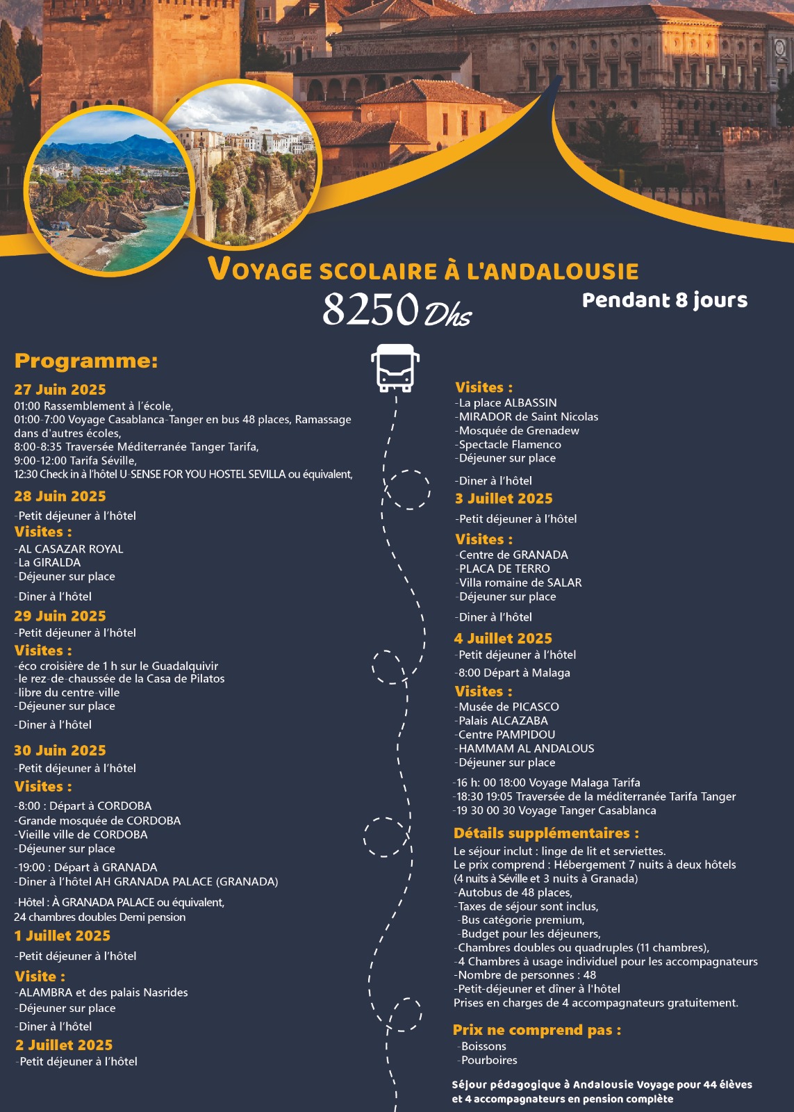 🎒 8 Jours de Voyage Scolaire en Andalousie : Entre Histoire, Soleil et Découvertes ! ☀️📚